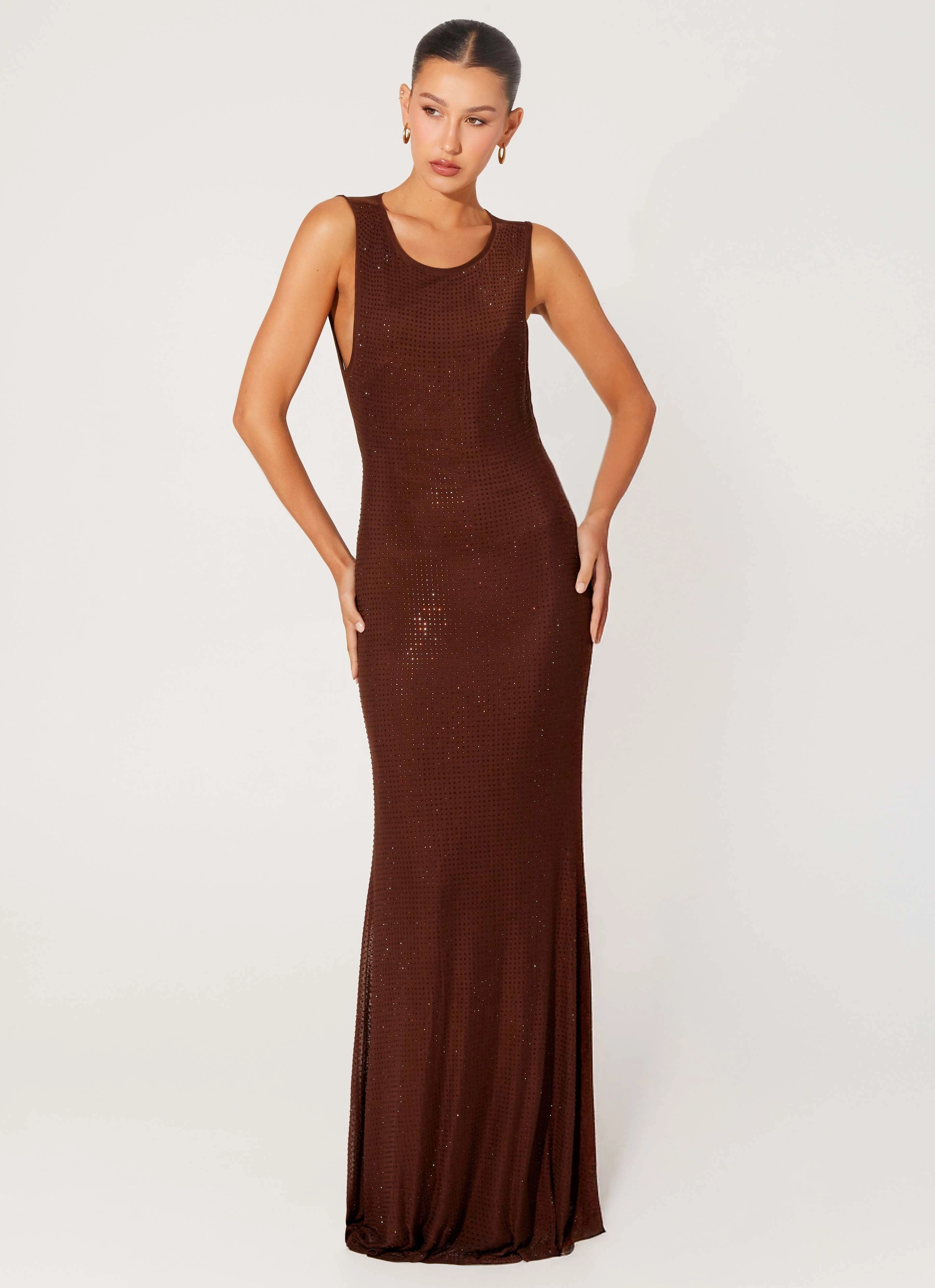 Hot Sequins Maxi Dress - Chocolate Seasonal Fit Night Charm