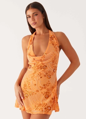 Double Layer Construction Cinzia Beaded Mini Dress - Orange