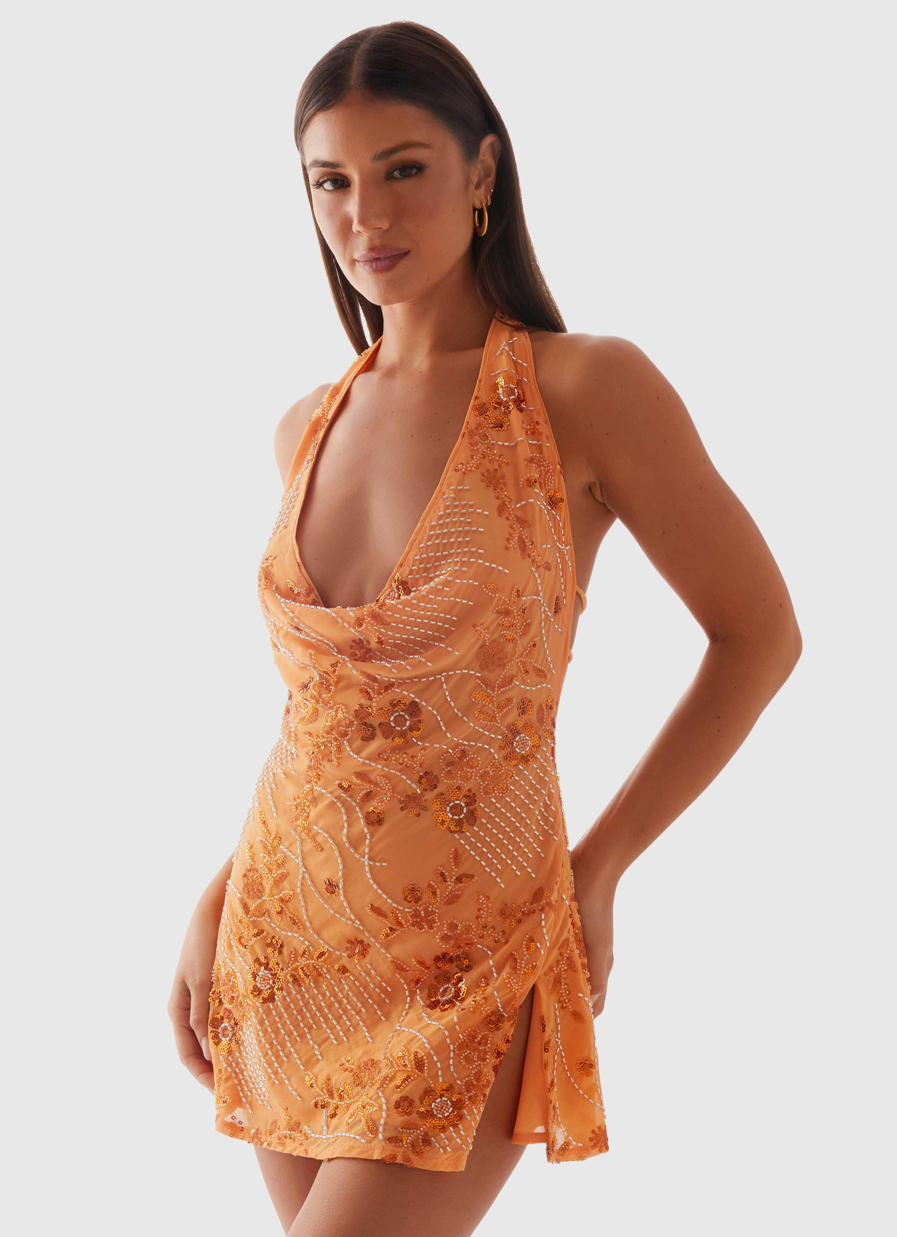 Cinzia Beaded Mini Dress - Orange Sleek Comfort
