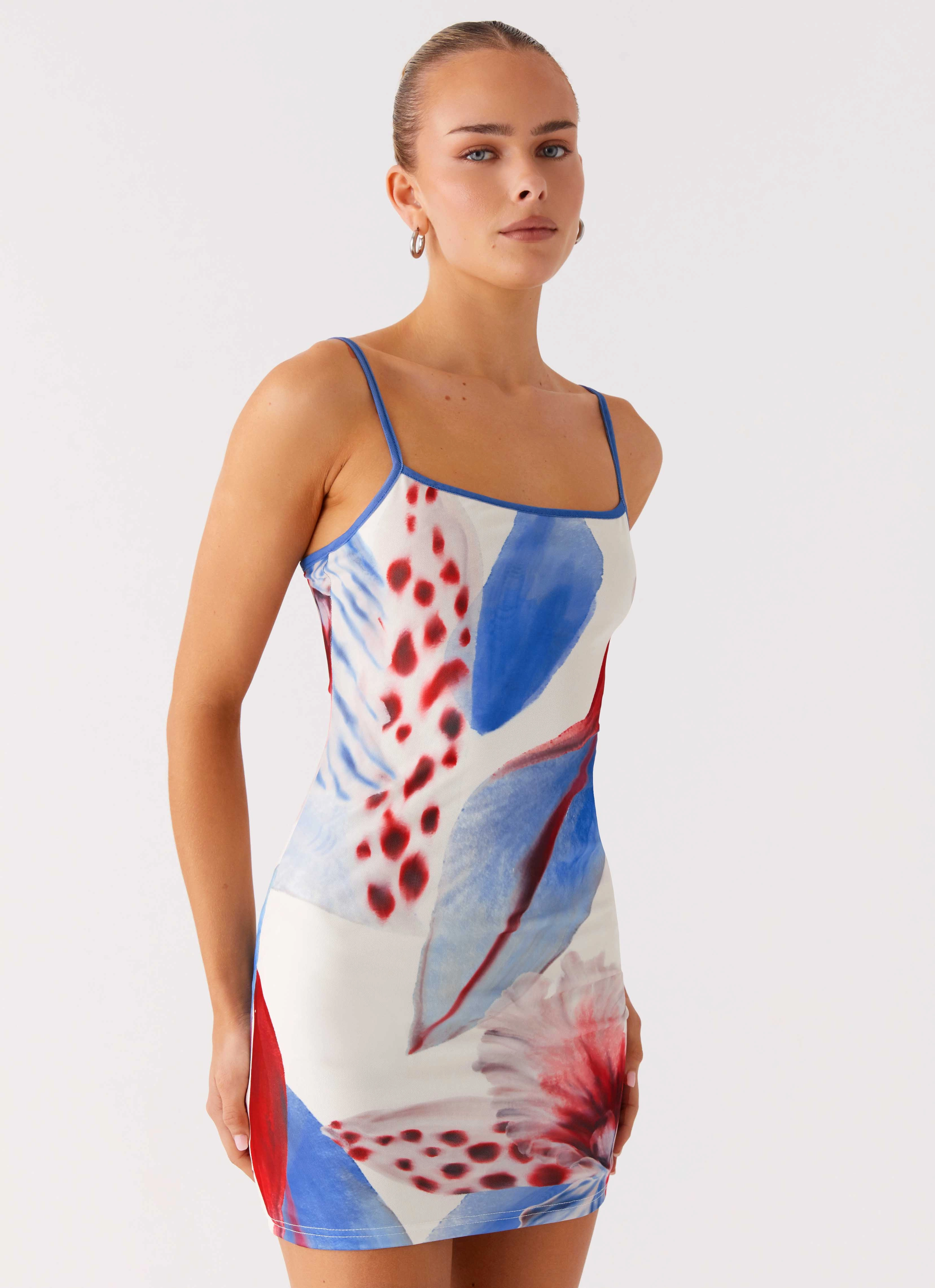 London Cool Fashionable Cut Everett Mini Dress - Deep Sea Bloom