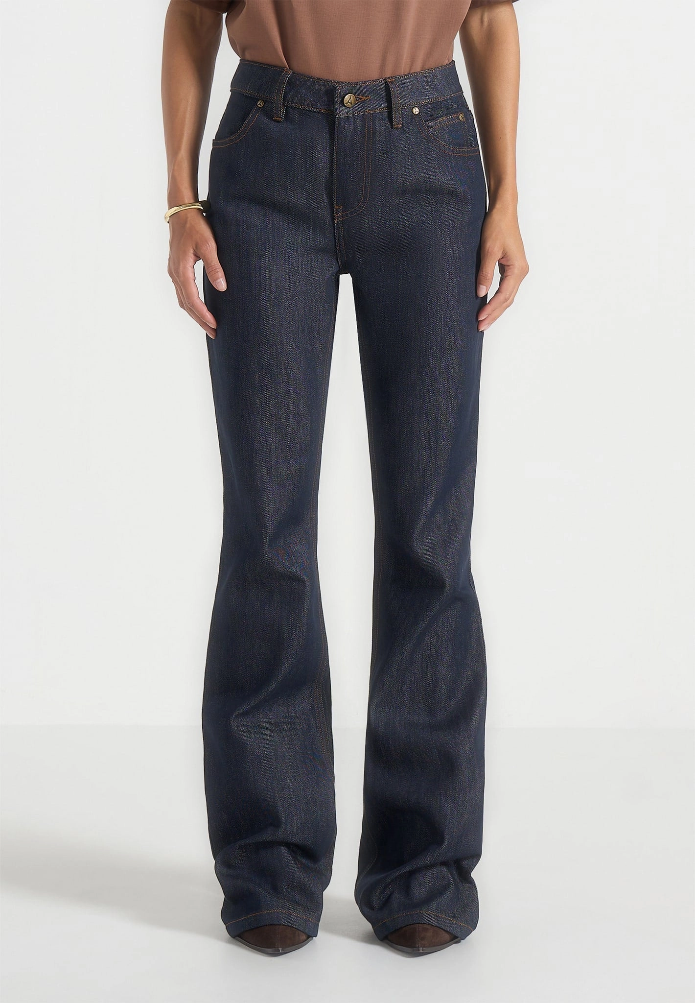 Abbie - Stacked Fit And Flare Jeans - Indigo Pre Shrunk Fabric Versatile Winter Warmth