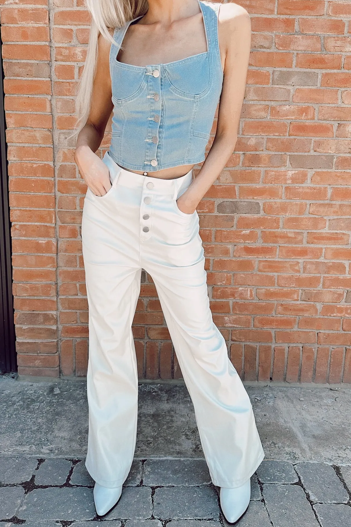Quick-Dry Material Loose Design Faux Leather Pants - White