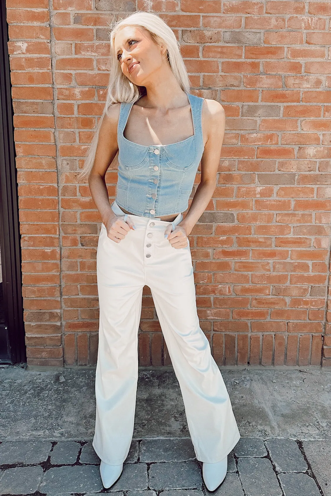 All Day Fit Relaxed Wear Faux Leather Pants - White