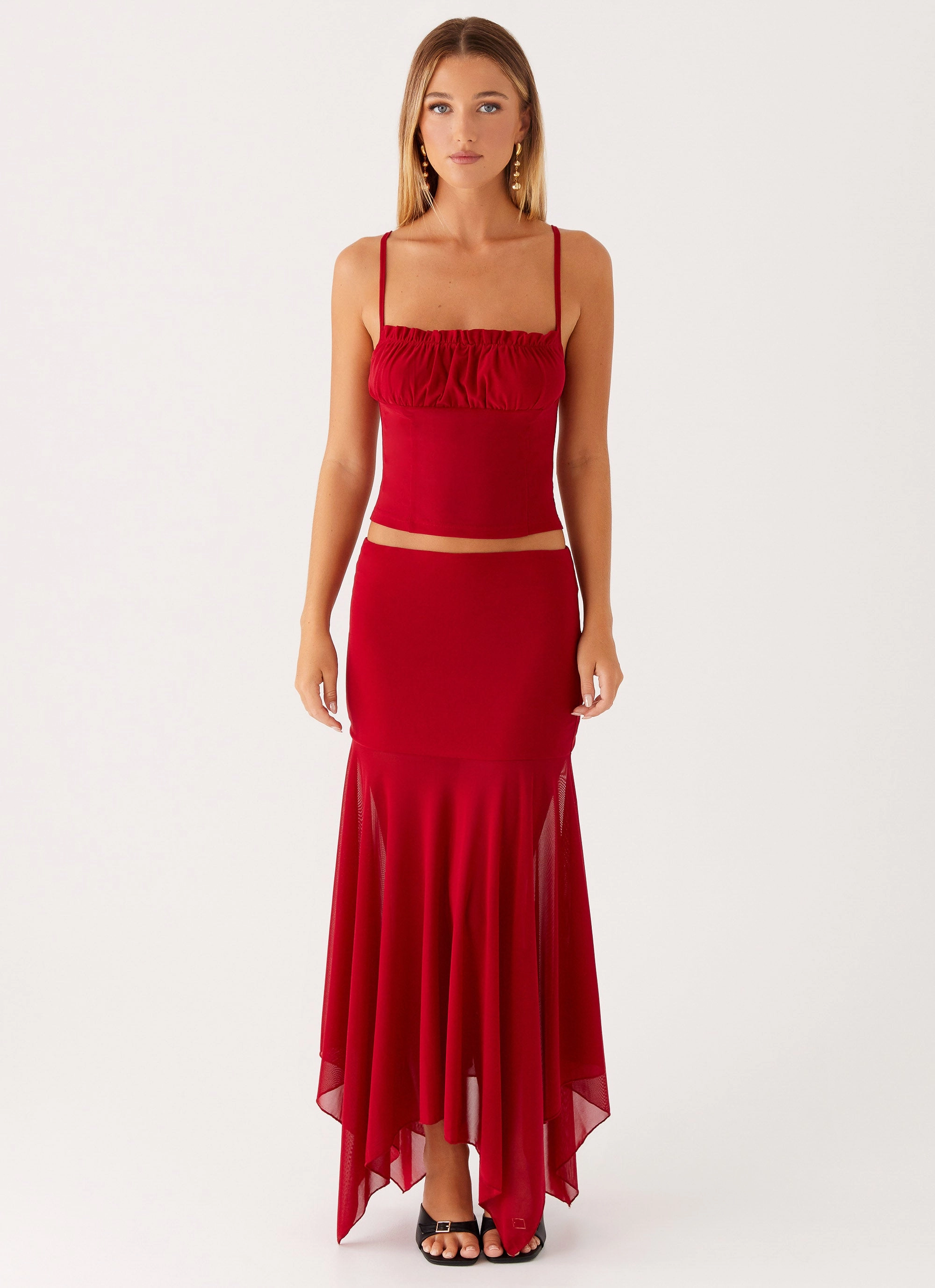 No Ride Up Fashion Style Dionne Maxi Skirt - Red
