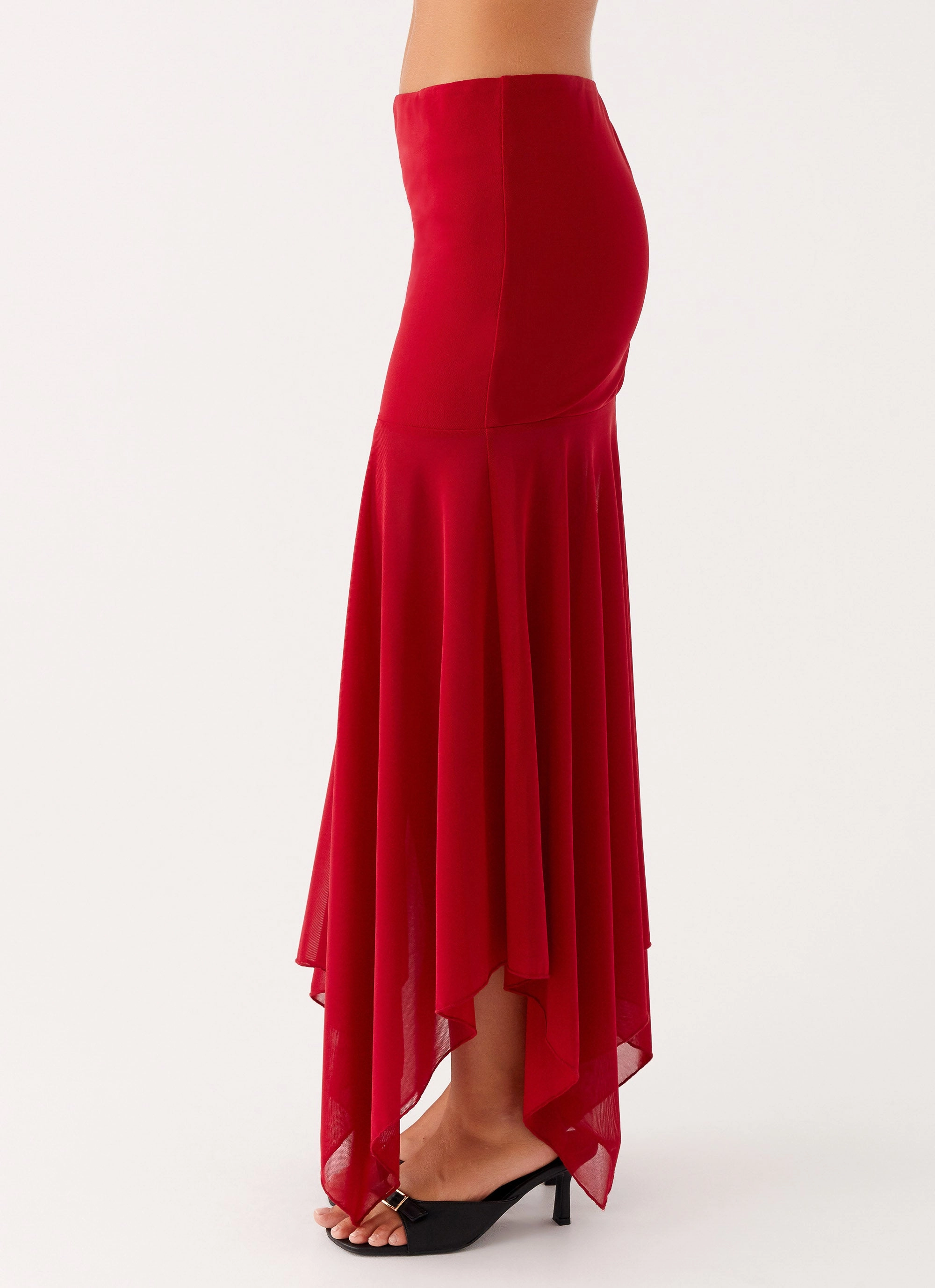 Limited Quantity A Line Silhouette Dionne Maxi Skirt - Red