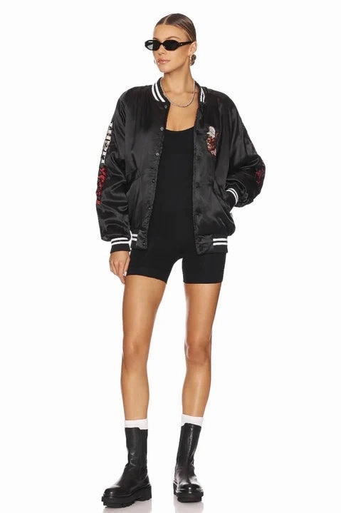 Polished Casual Coors Light Beer Wolf Varsity Jacket - Black