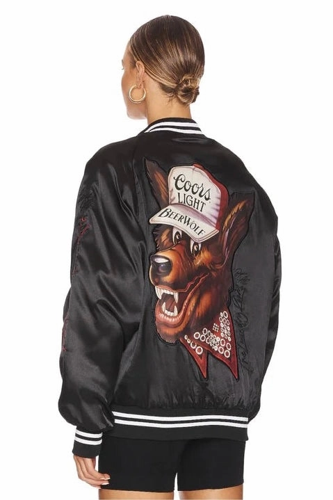 simple design Ventilated Panels Coors Light Beer Wolf Varsity Jacket - Black