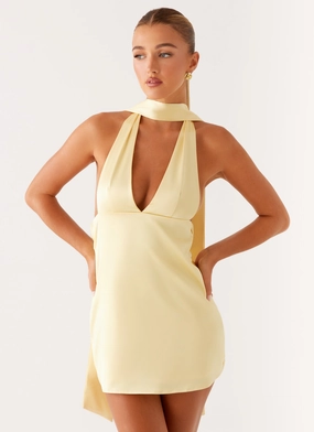 Alicia Satin Halter Mini Dress - Pastel Yellow Easy Vibe