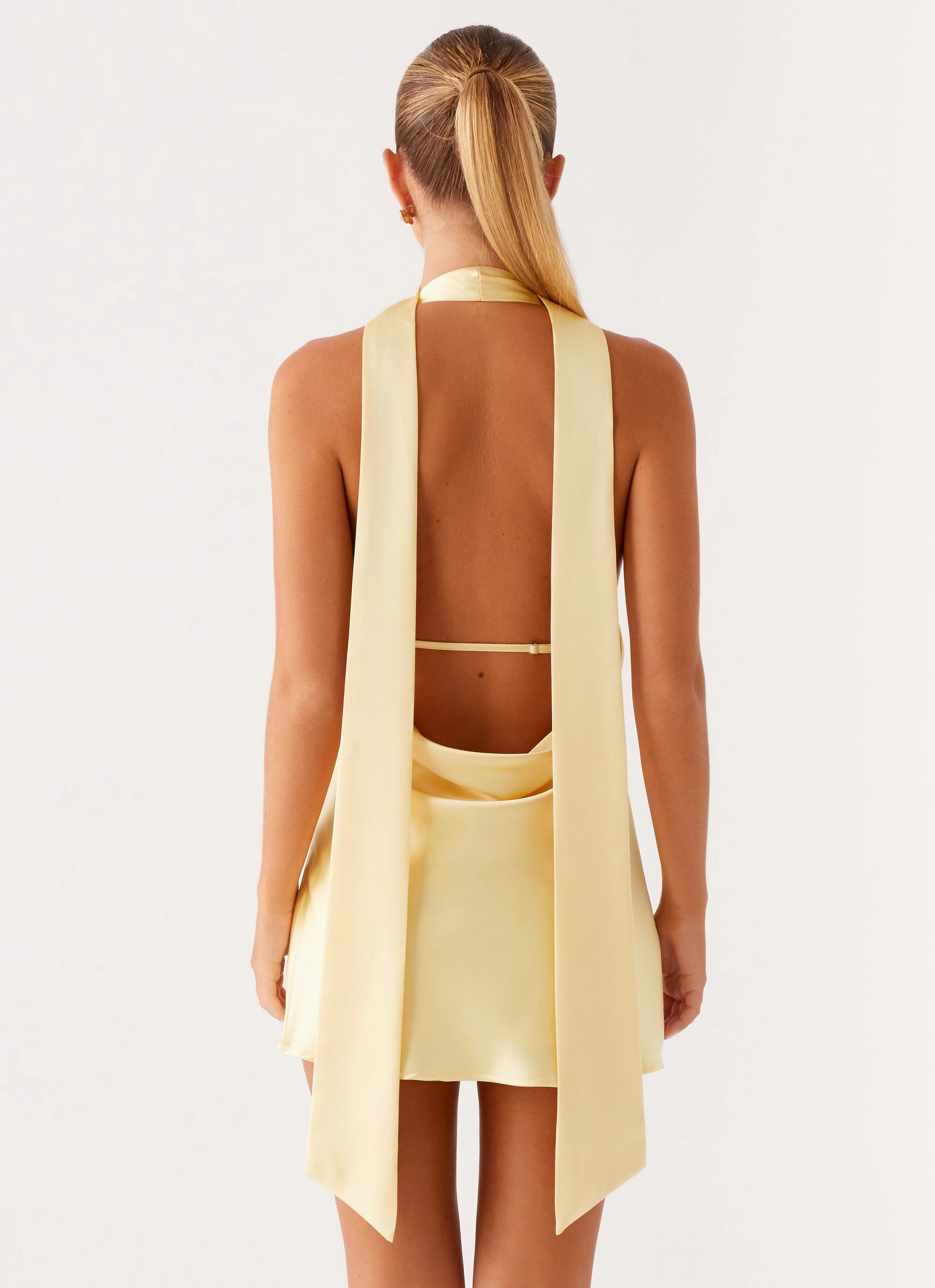 party look Split hem Alicia Satin Halter Mini Dress - Pastel Yellow