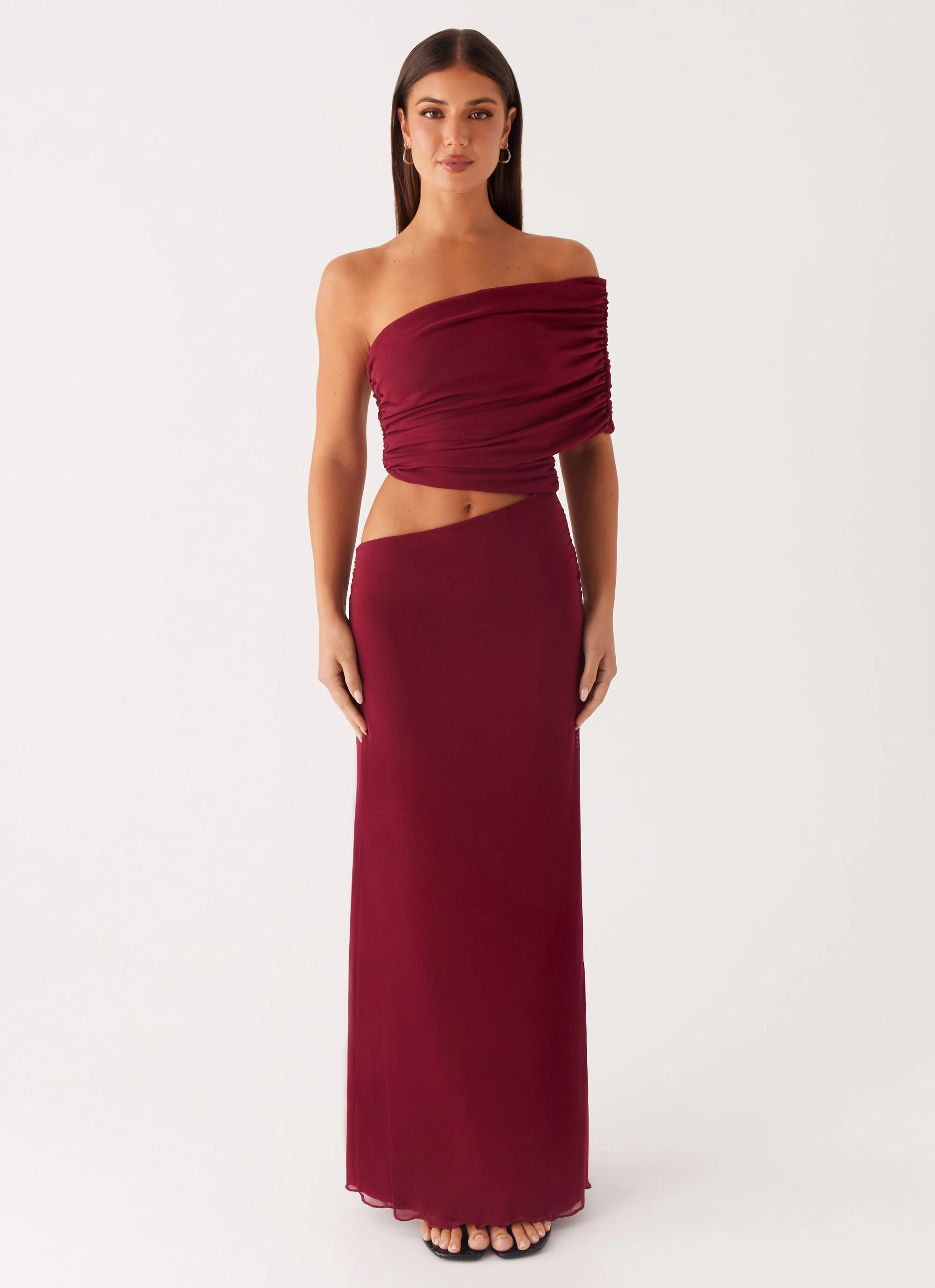 Chic Everyday Wear Velvet-Sleeve Gillian Maxi Dress - Maroon