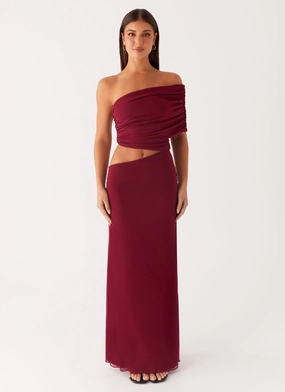 Chic Everyday Wear Velvet-Sleeve Gillian Maxi Dress - Maroon