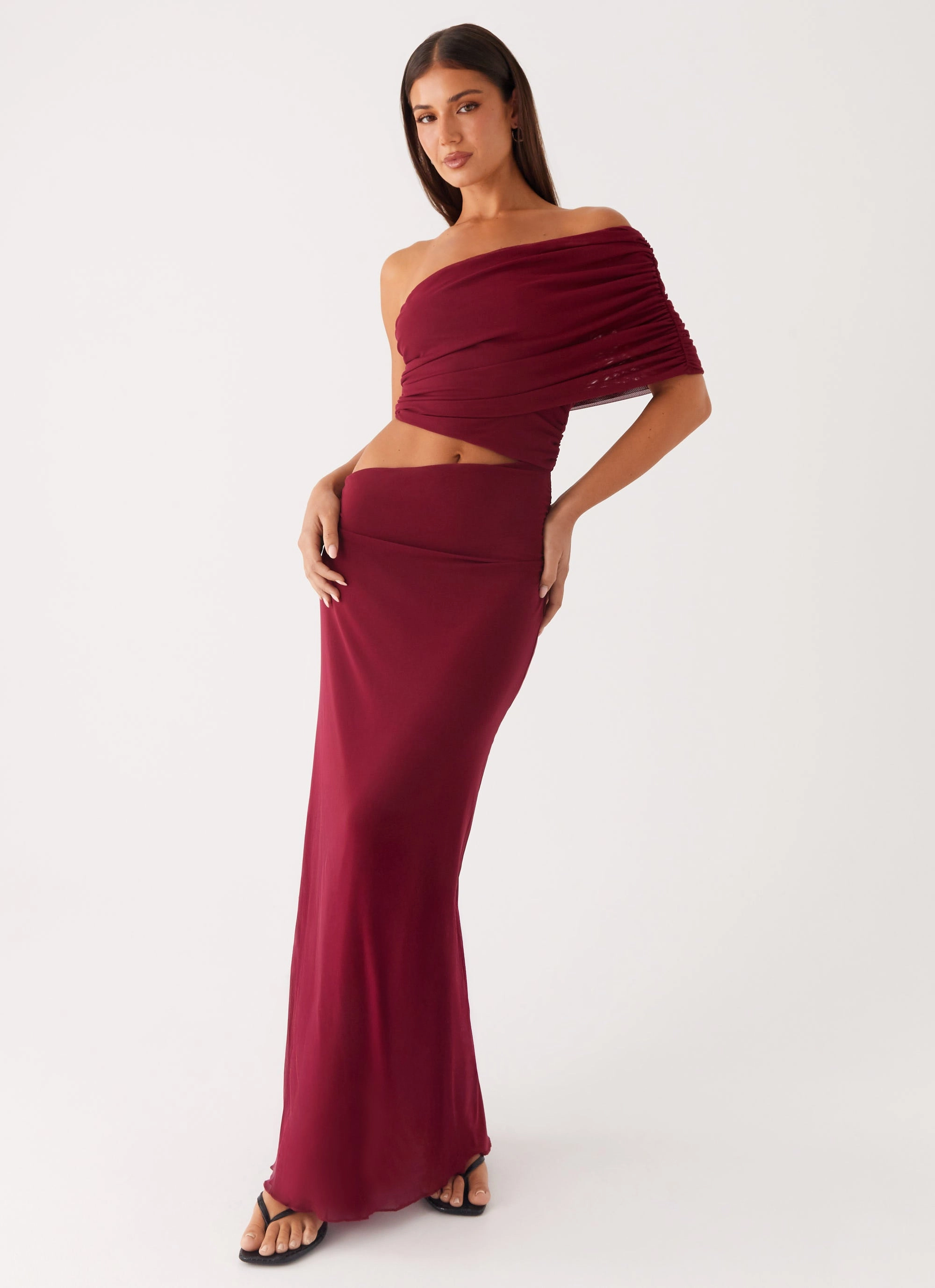 Skin Glow Airy Touch Gillian Maxi Dress - Maroon