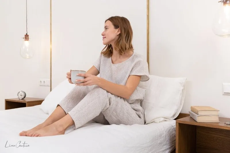 Cloudy Grey Stripe linen / Natural Linen Pajama set / Linen loungewear / Linen sleepwear