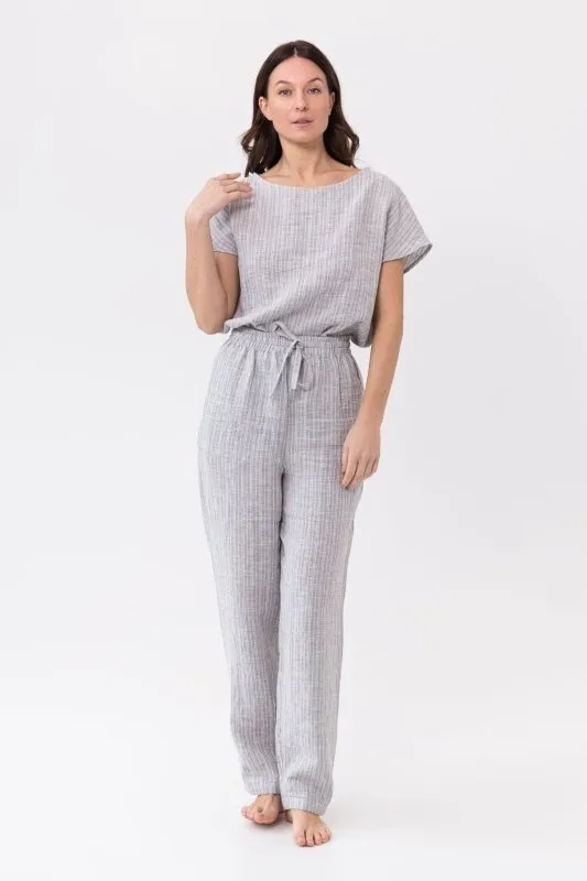Cloudy Grey Stripe linen / Natural Linen Pajama set / Linen loungewear / Linen sleepwear