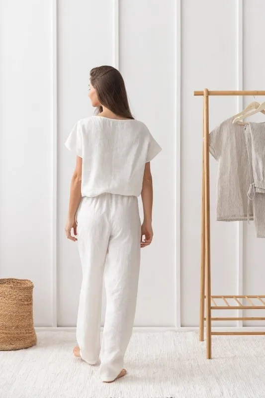Cloudy Grey Stripe linen / Natural Linen Pajama set / Linen loungewear / Linen sleepwear