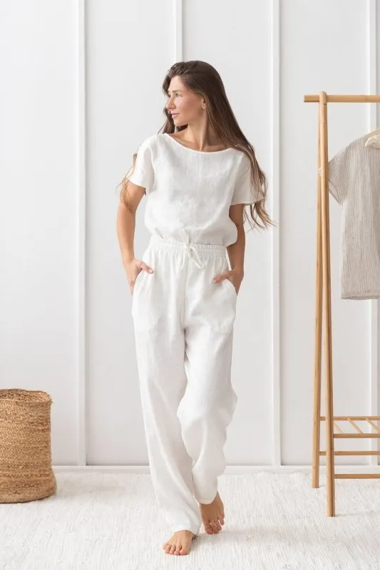 Cloudy Grey Stripe linen / Natural Linen Pajama set / Linen loungewear / Linen sleepwear