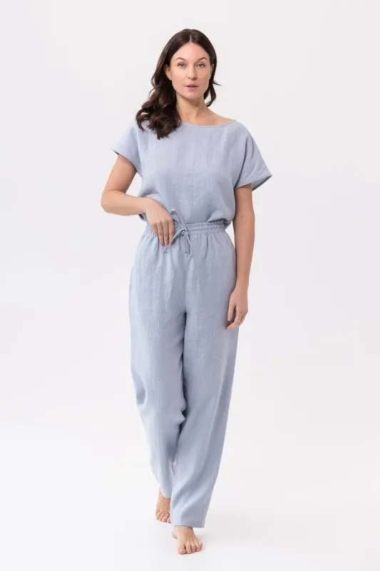 Cloudy Grey Stripe linen / Natural Linen Pajama set / Linen loungewear / Linen sleepwear