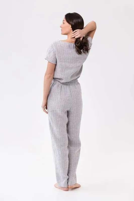 Cloudy Grey Stripe linen / Natural Linen Pajama set / Linen loungewear / Linen sleepwear