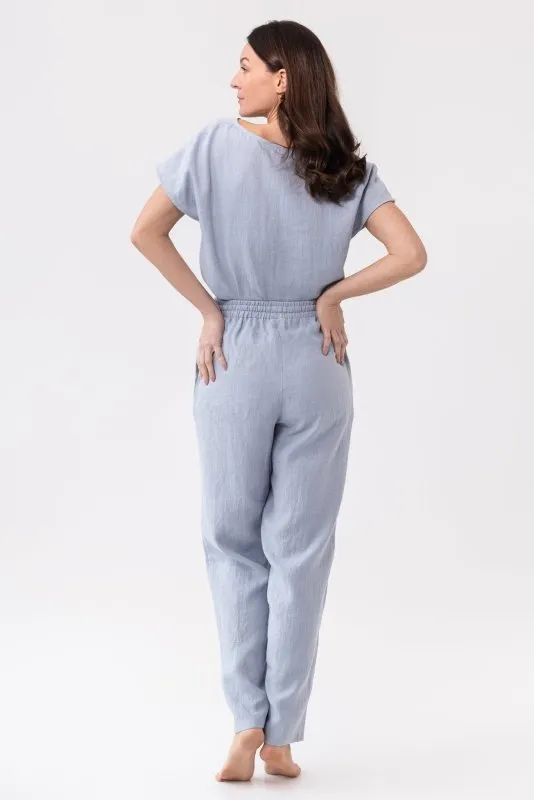 Cloudy Grey Stripe linen / Natural Linen Pajama set / Linen loungewear / Linen sleepwear