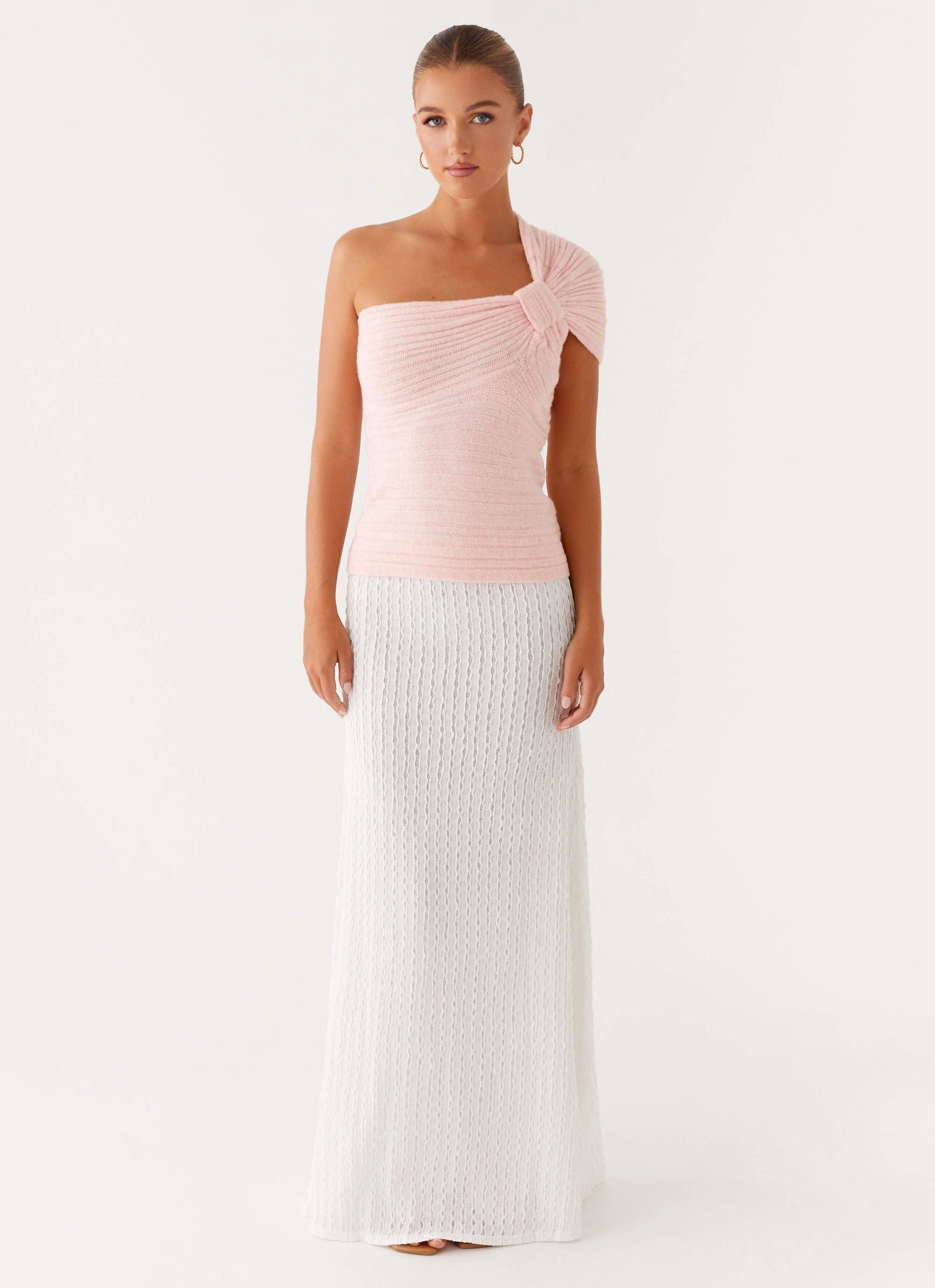 Clovelly Maxi Skirt - White Seamless Design elastic waistband
