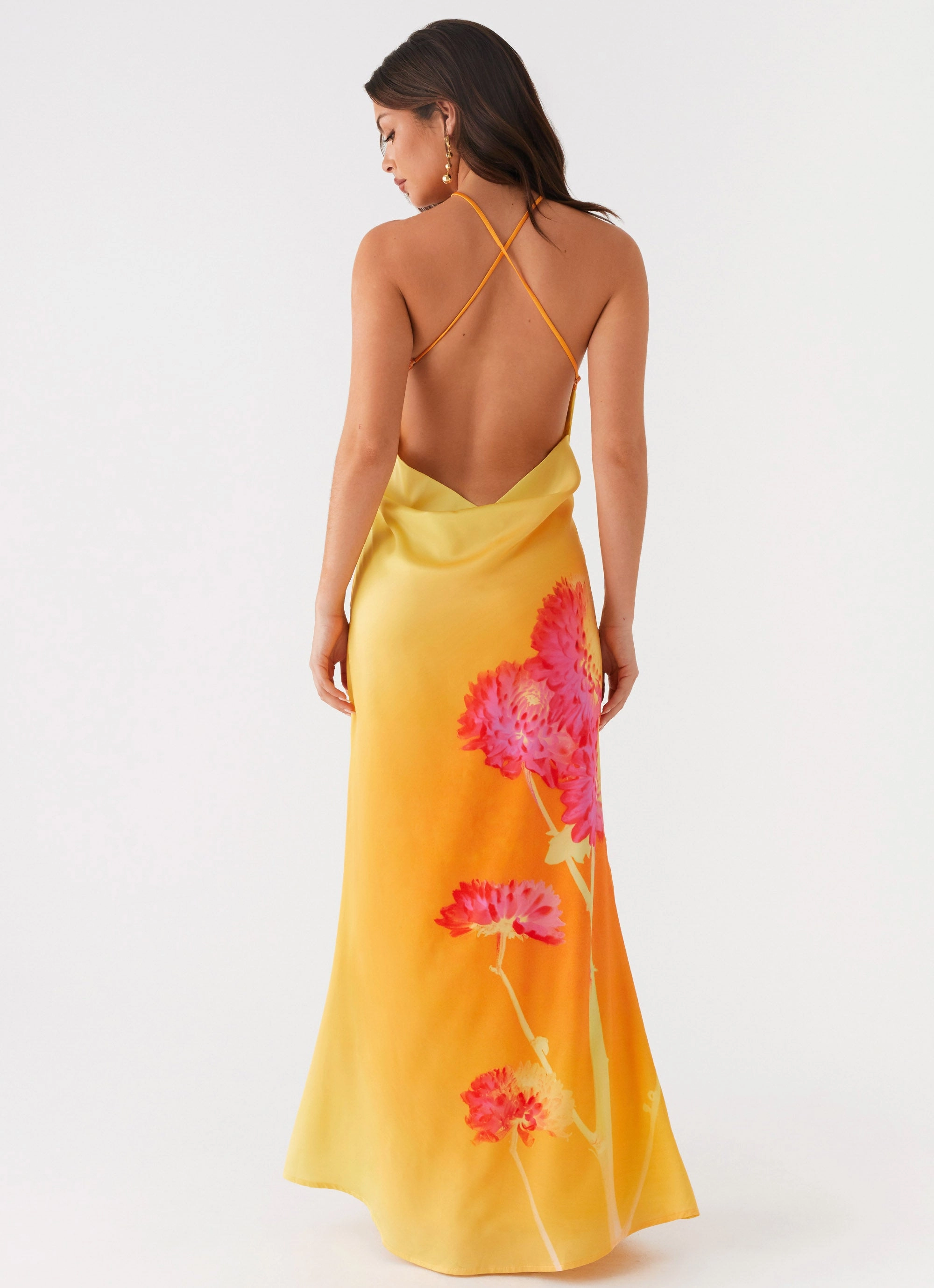 Side Slit Easy-Storage Chloe Maxi Dress - Orange Floral