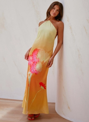 Chloe Maxi Dress - Orange Floral Silk Flow