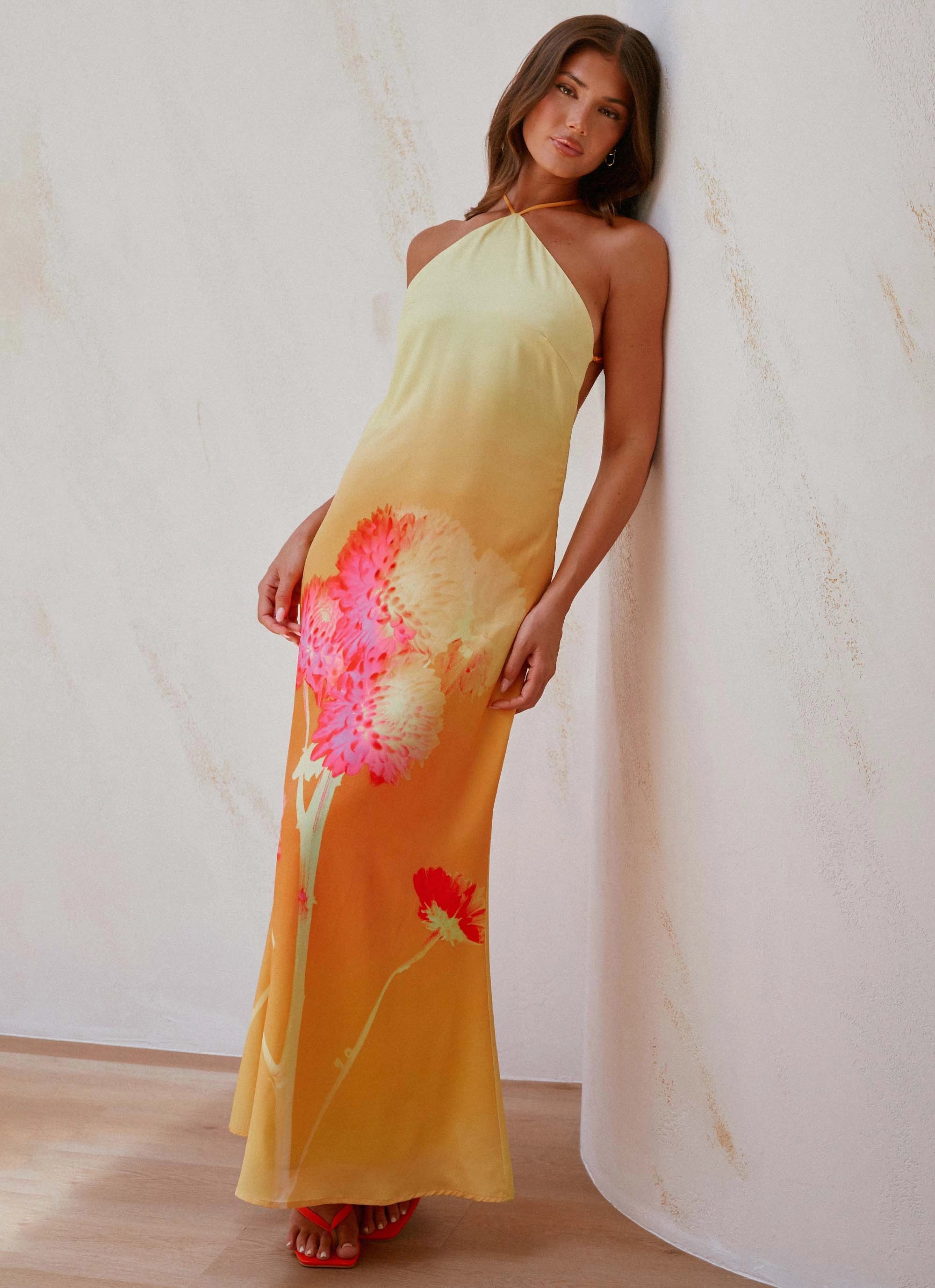 Chloe Maxi Dress - Orange Floral Silk Flow