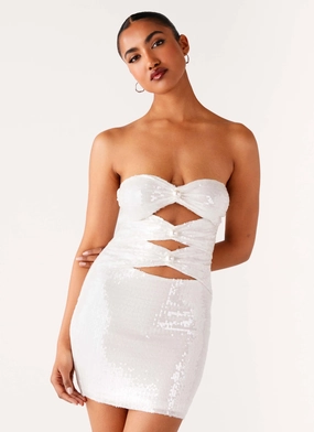 Back-Pocket Clyra Sequin Mini Dress - Ivory