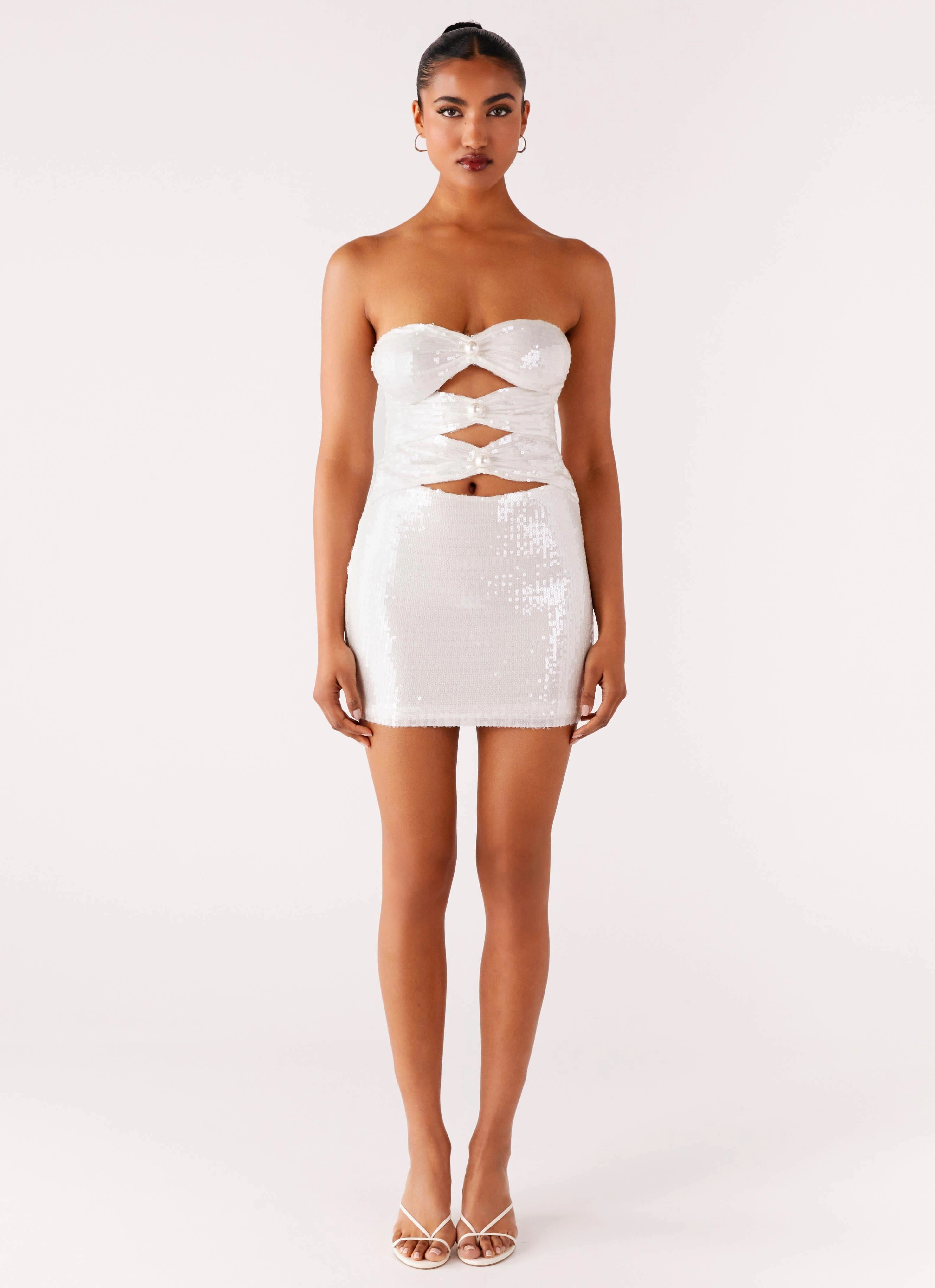 Front-Zip Clyra Sequin Mini Dress - Ivory