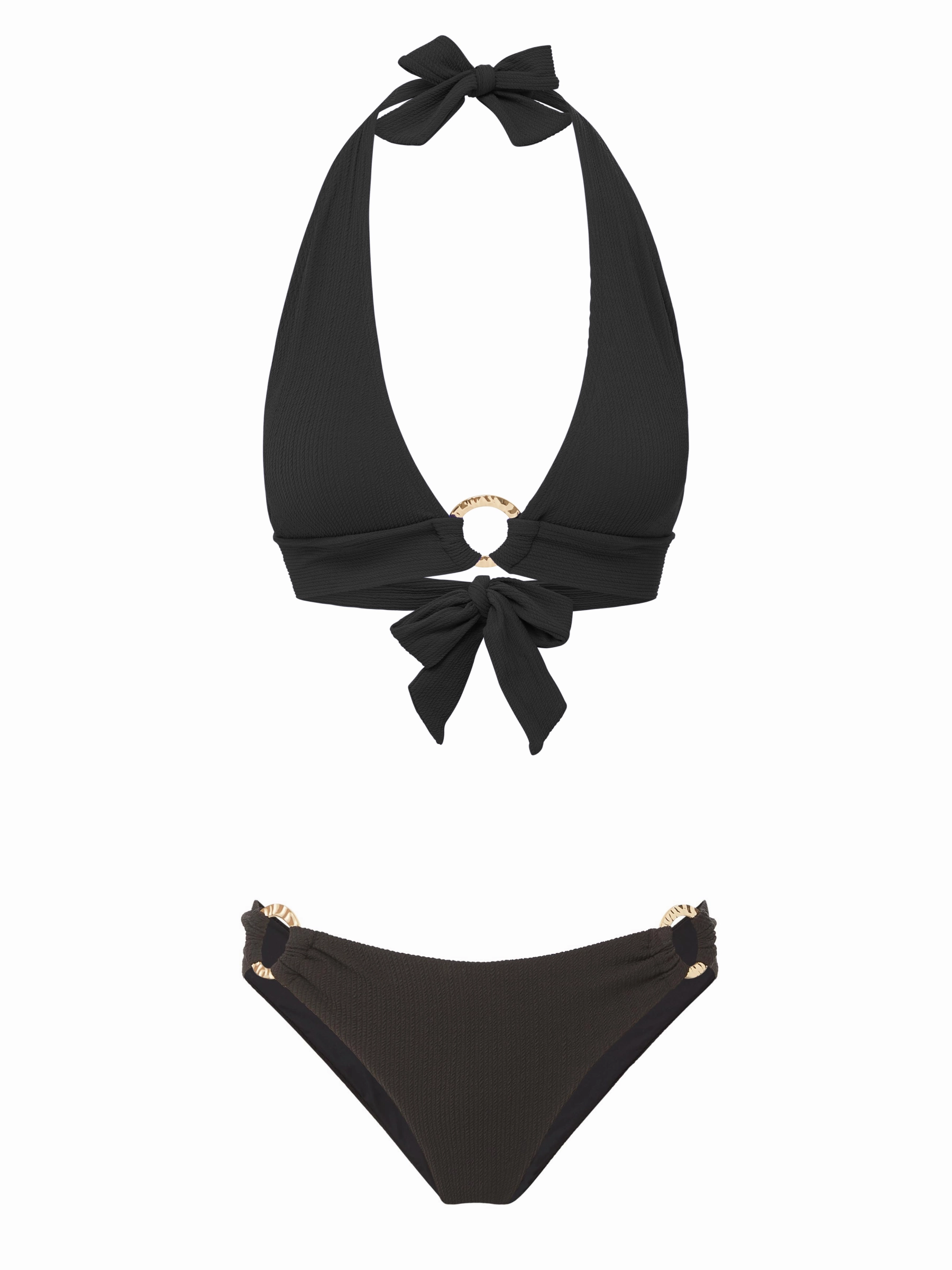 Metallic Finish Erin Top   Ring Trim Bottom in Black Texture
