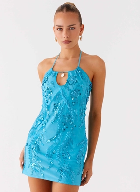 Bebe Beaded Mini Dress - Royal Blue Relaxed Fit Slim Touch