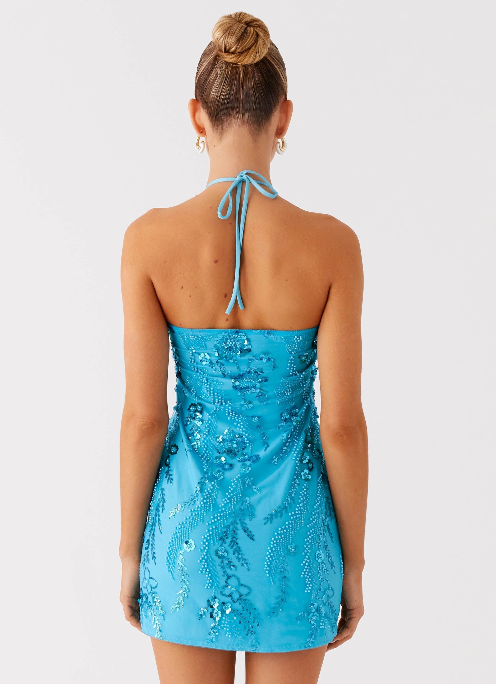 Warm Pink Bebe Beaded Mini Dress - Royal Blue