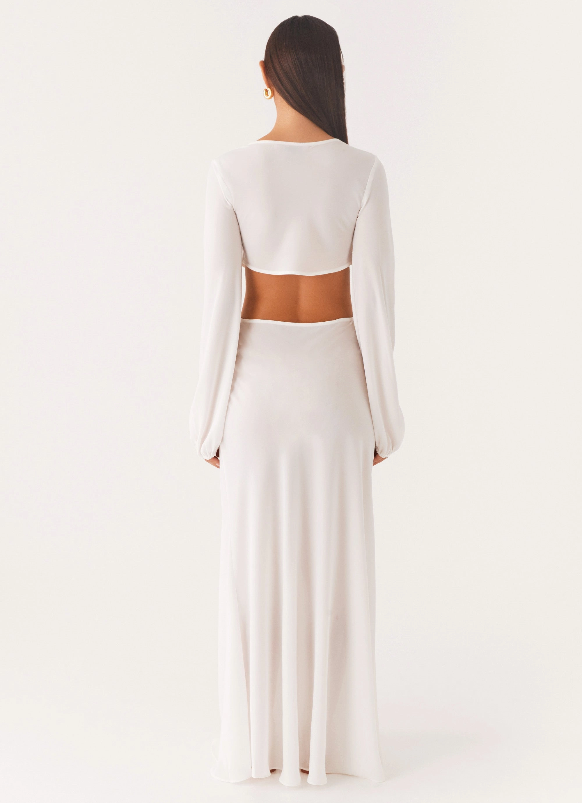 Coastal Maxi Dress - White Slim Silhouette Garden Scene