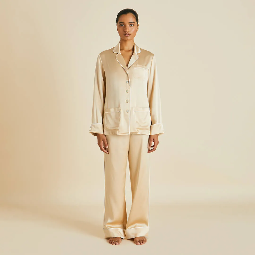 Coco Caramel Pajamas in Silk Satin