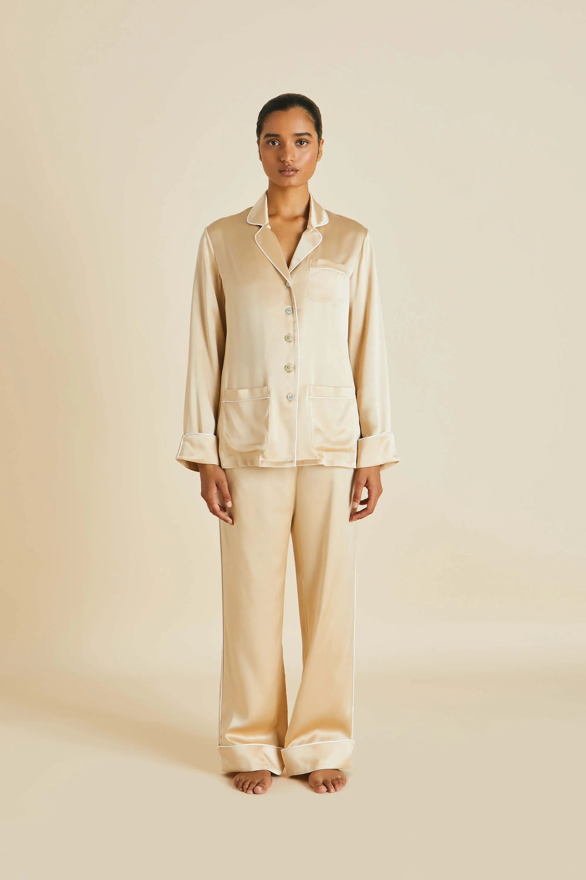 Coco Caramel Pajamas in Silk Satin