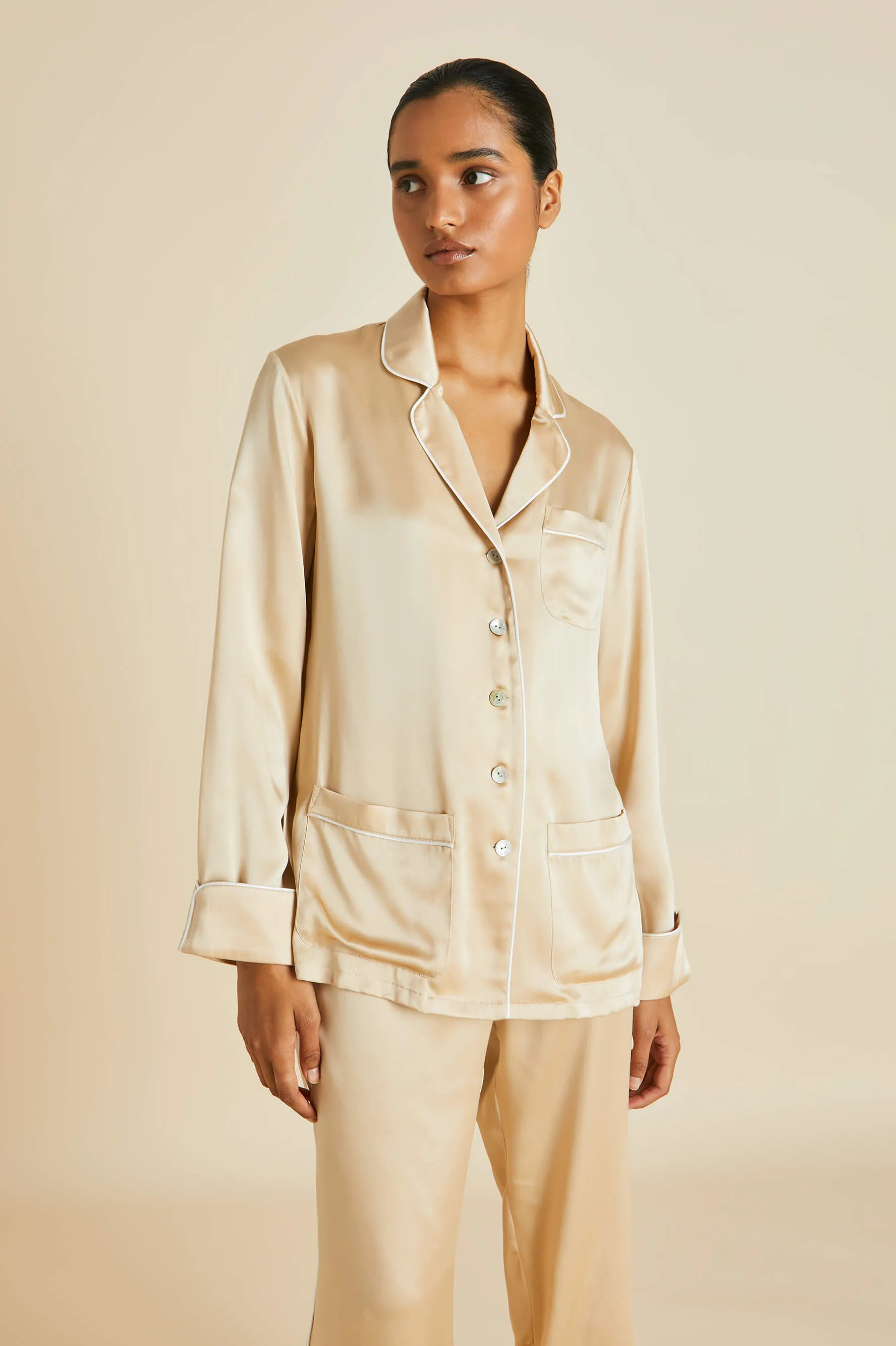 Coco Caramel Pajamas in Silk Satin