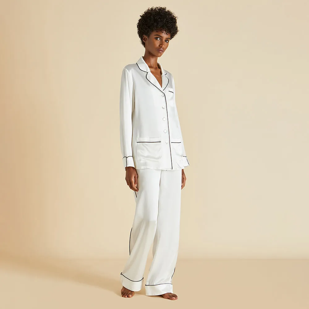Coco Ivory Jet Black Pajamas in Silk Satin
