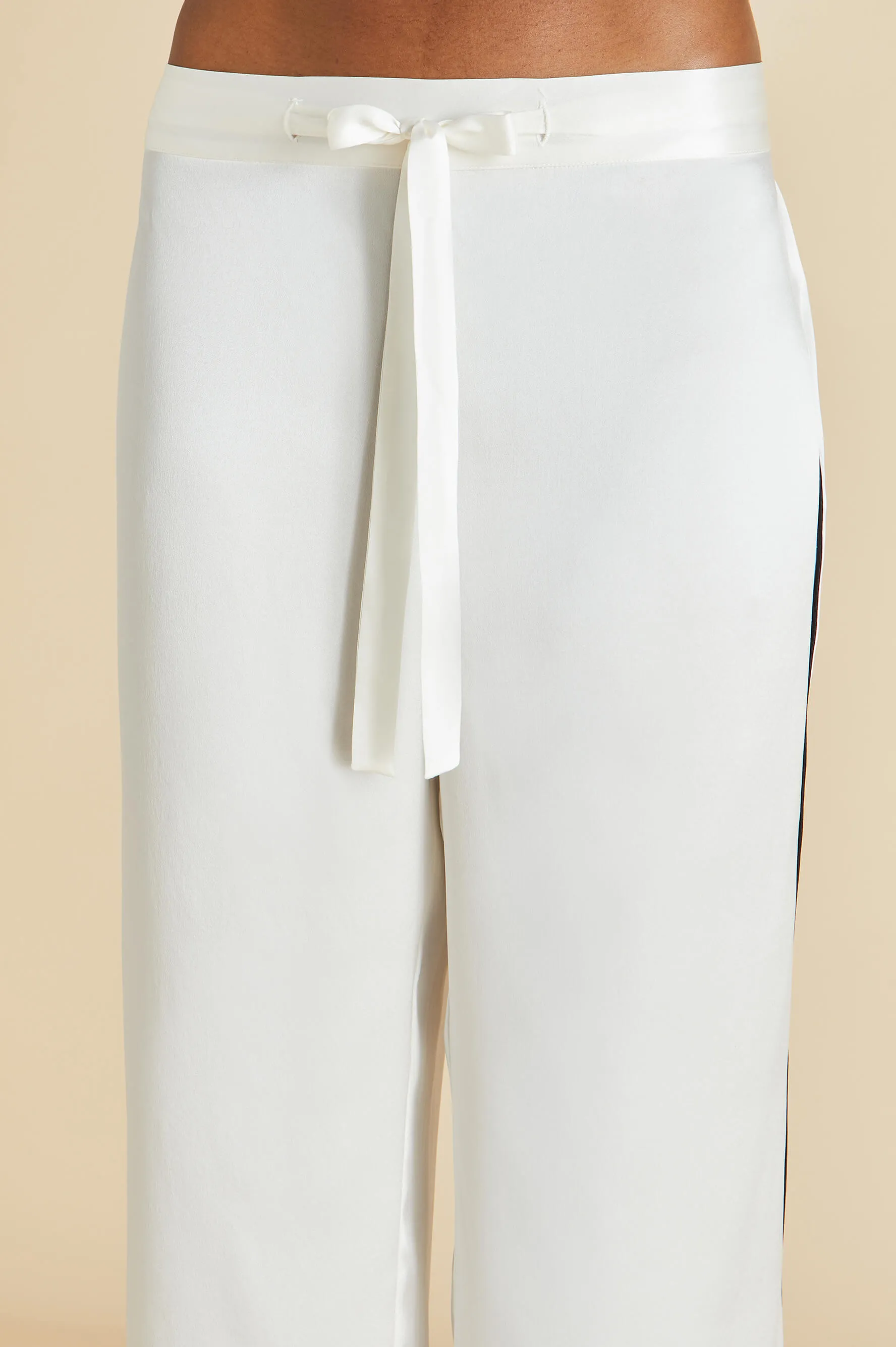 Coco Ivory Jet Black Pajamas in Silk Satin