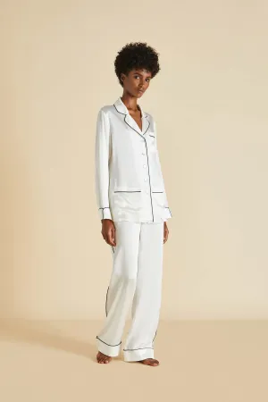 Coco Ivory Jet Black Pajamas in Silk Satin