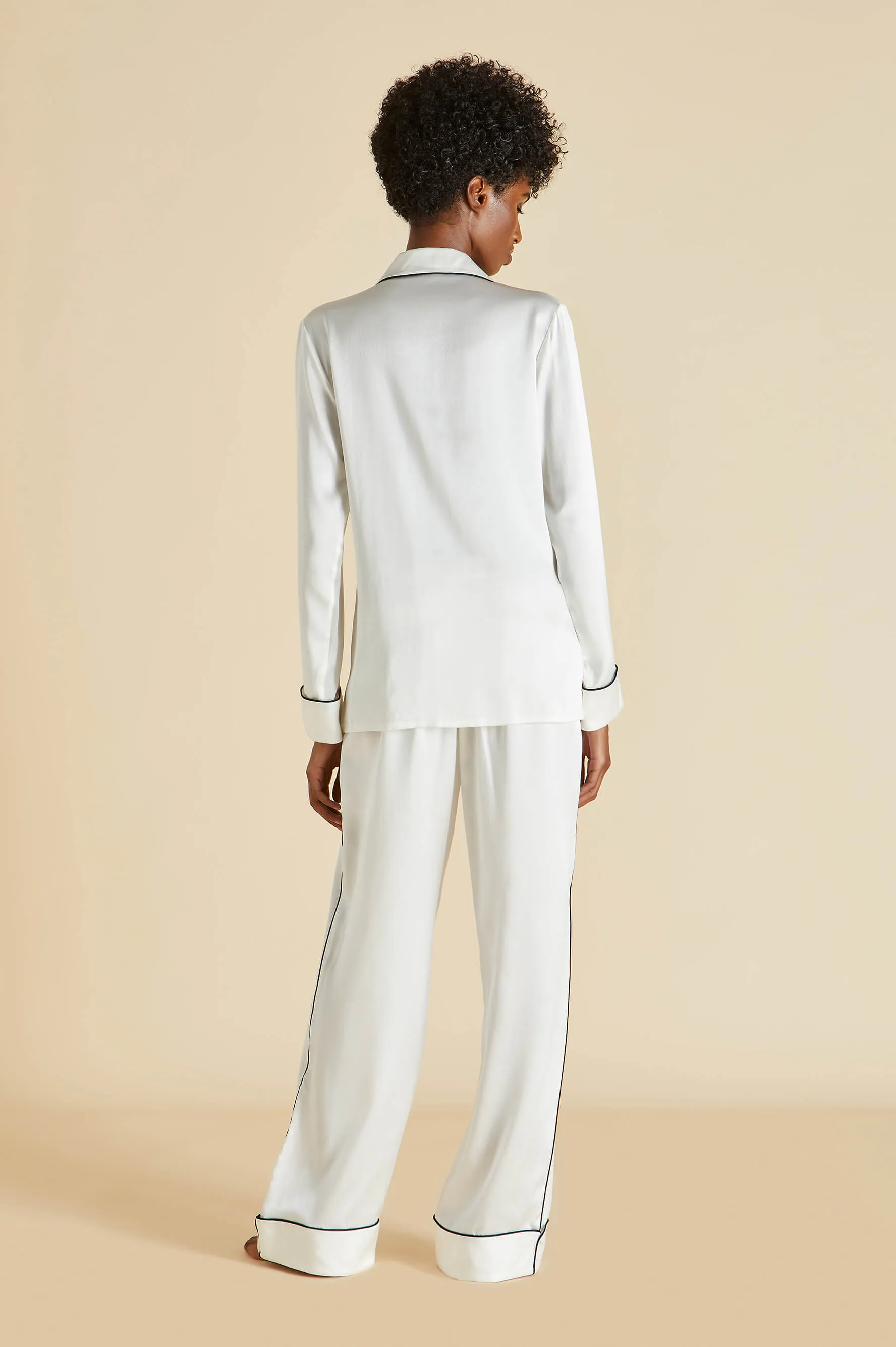 Coco Ivory Jet Black Pajamas in Silk Satin