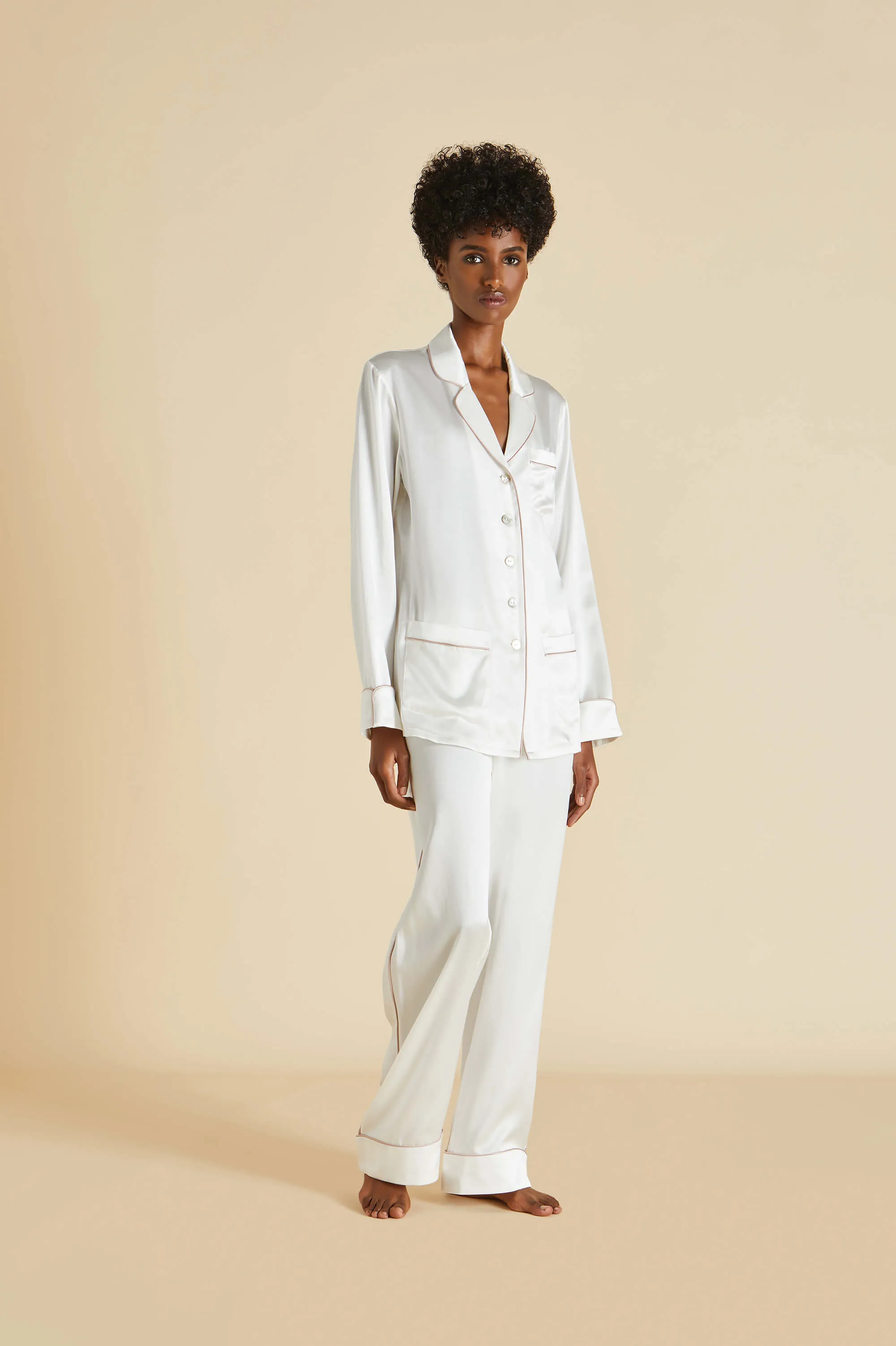 Coco Ivory Oyster Pajamas in Silk Satin