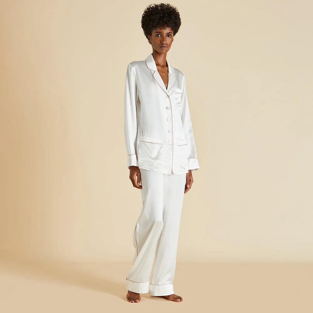 Coco Ivory Oyster Pajamas in Silk Satin