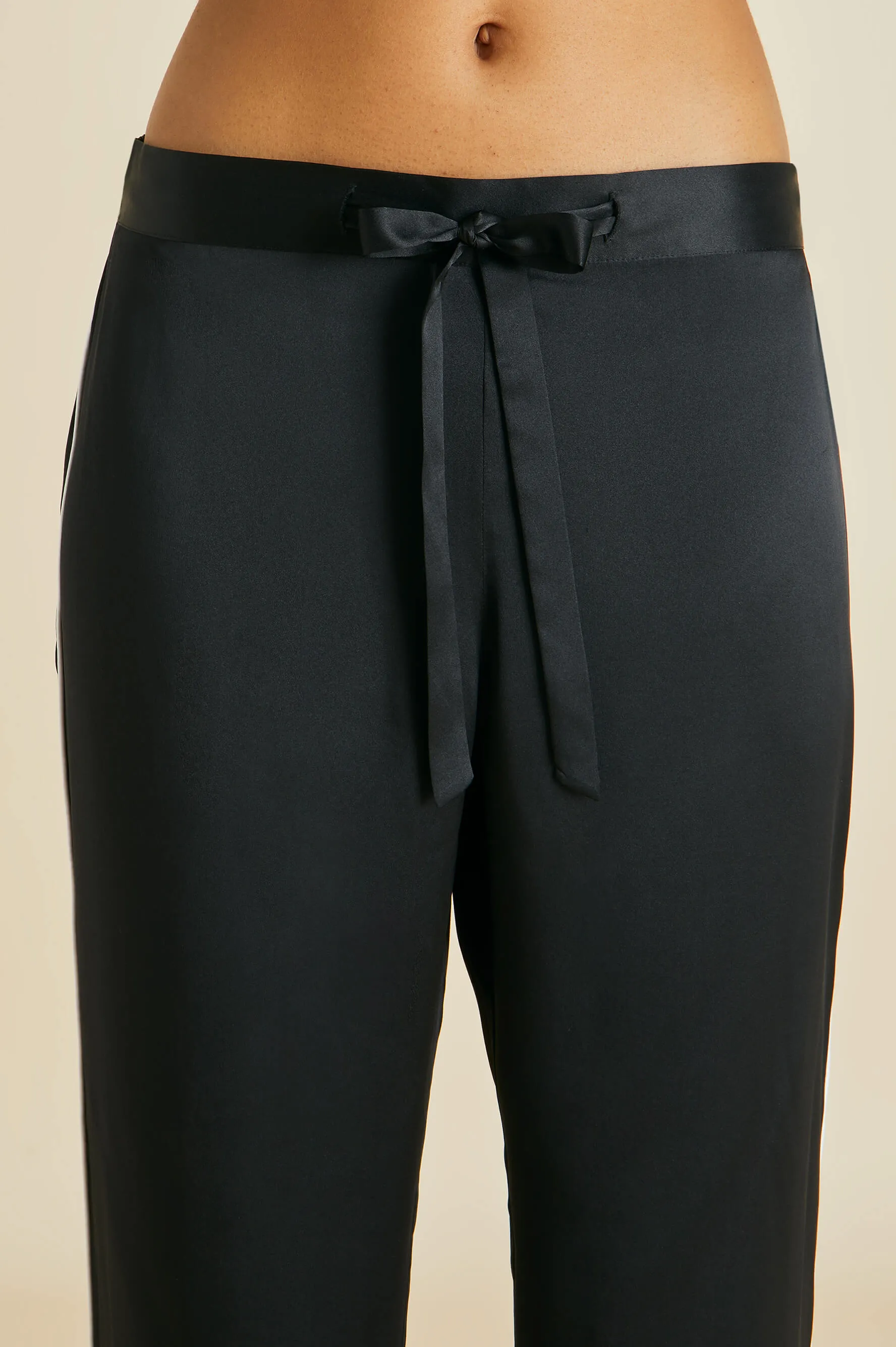 Coco Jet Black Pajamas in Silk Satin