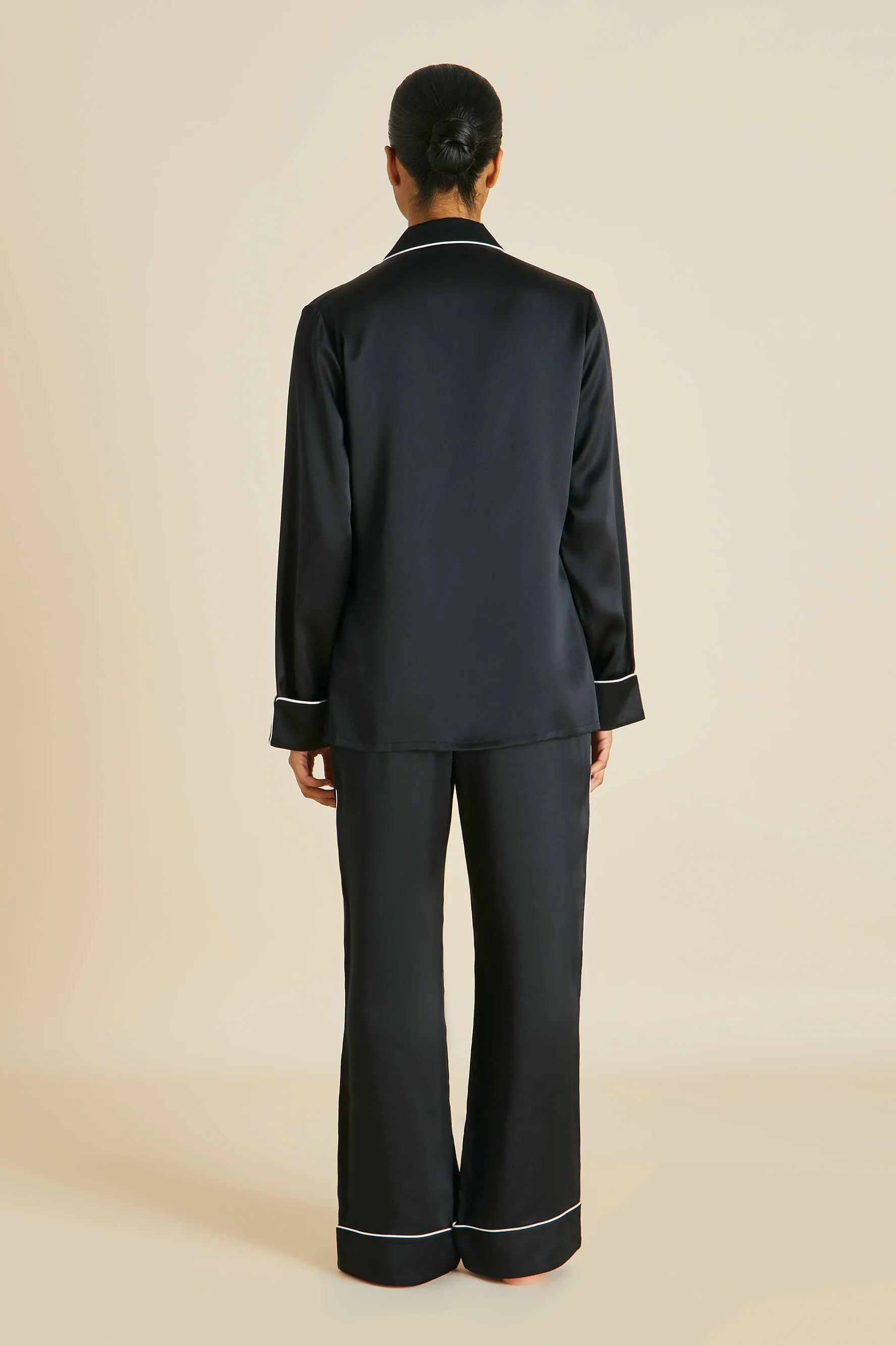 Coco Jet Black Pajamas in Silk Satin