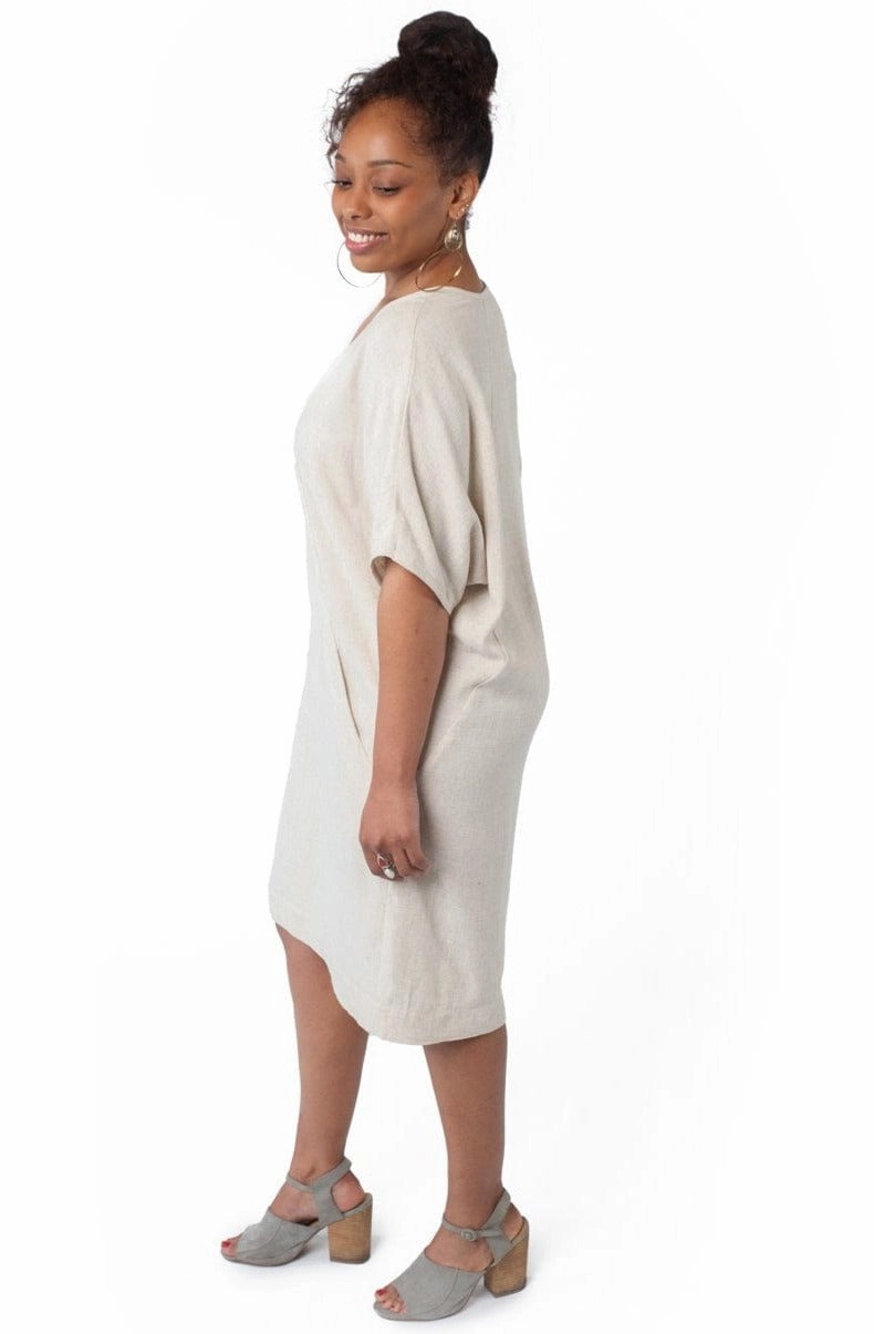 Cocoon Dress in Oat Linen Flowing Layers Cool Movement