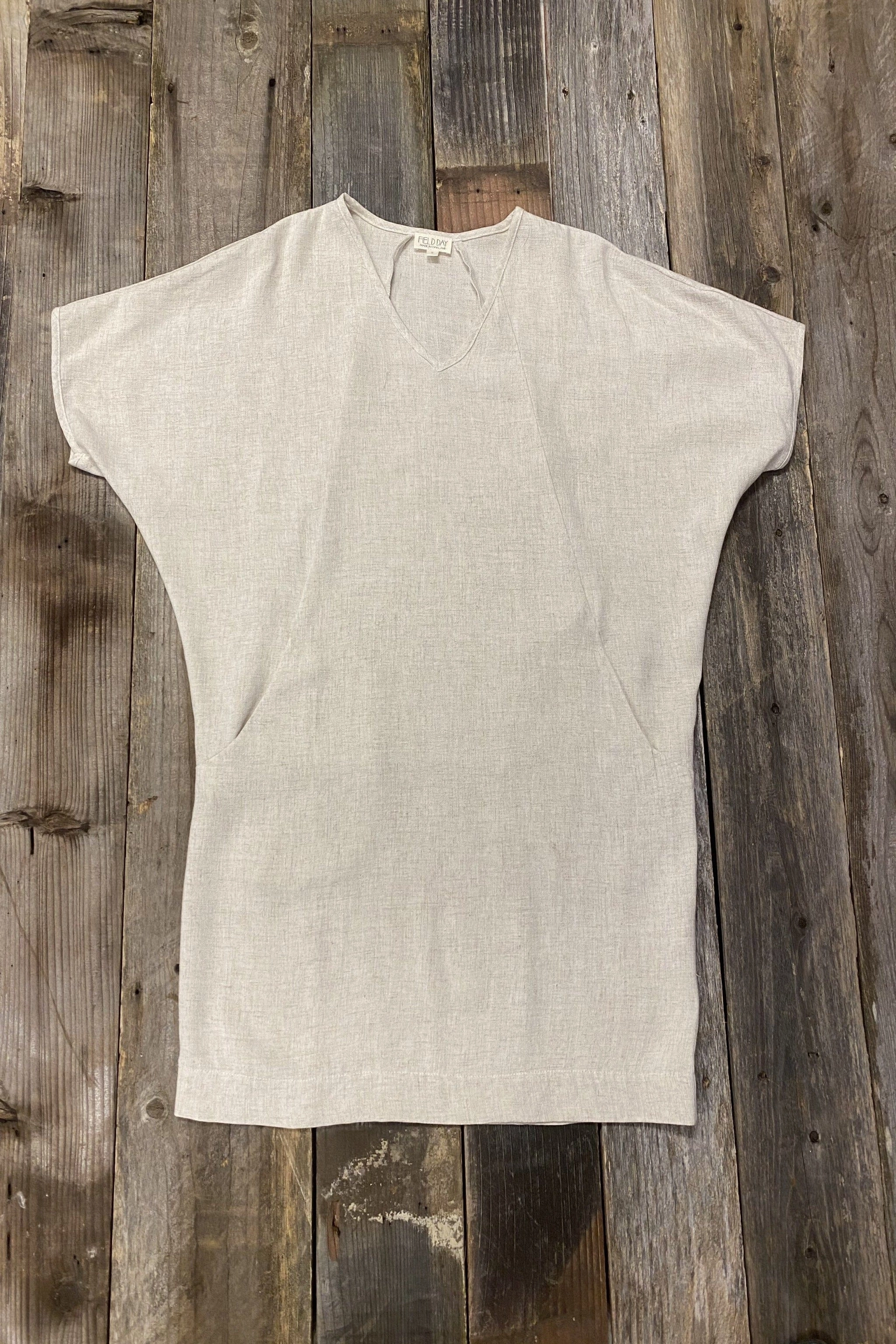 Contrasting Detail Cocoon Dress in Oat Linen