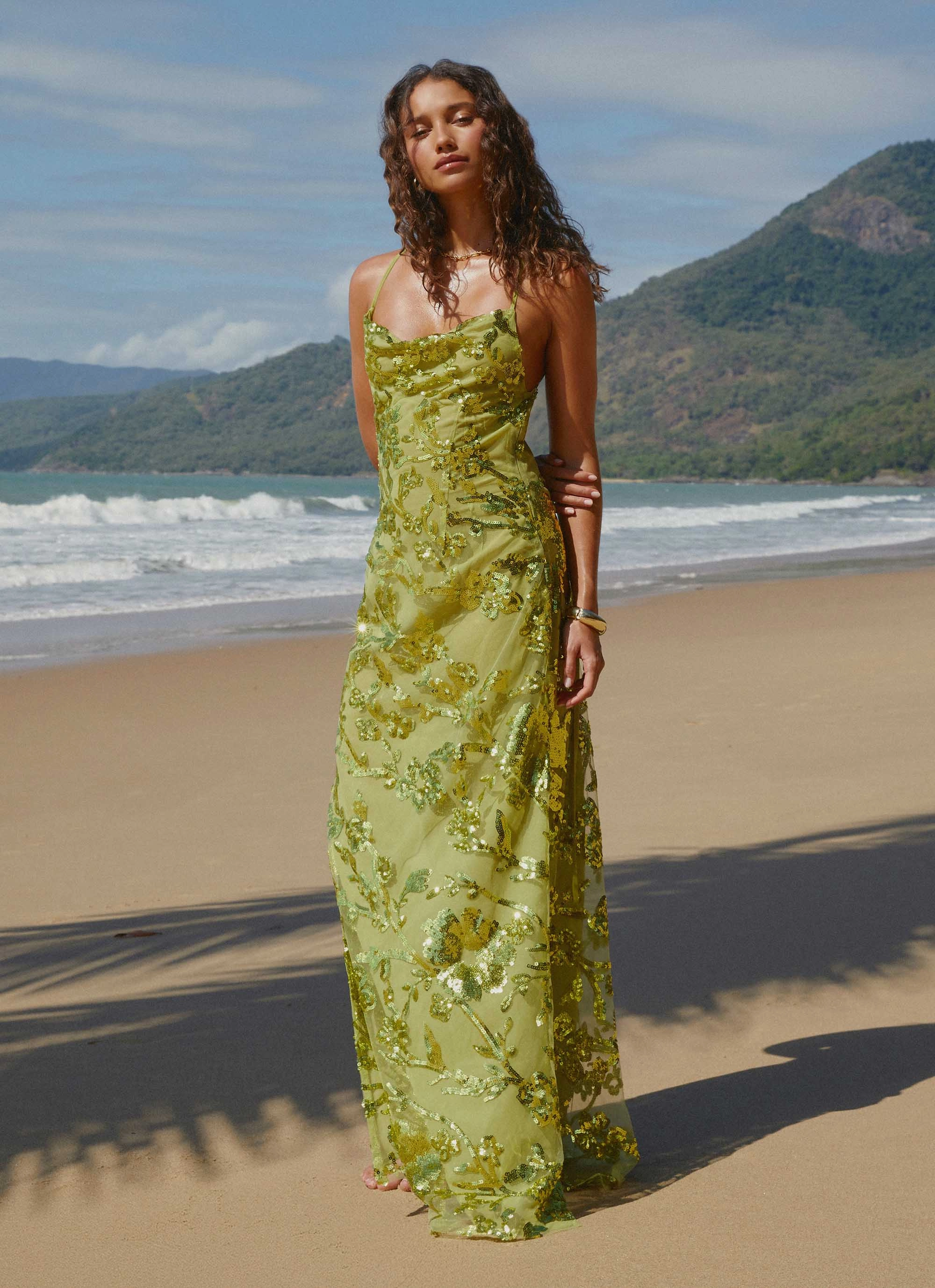 Havana Sequin Maxi Dress - Lime Warm Season