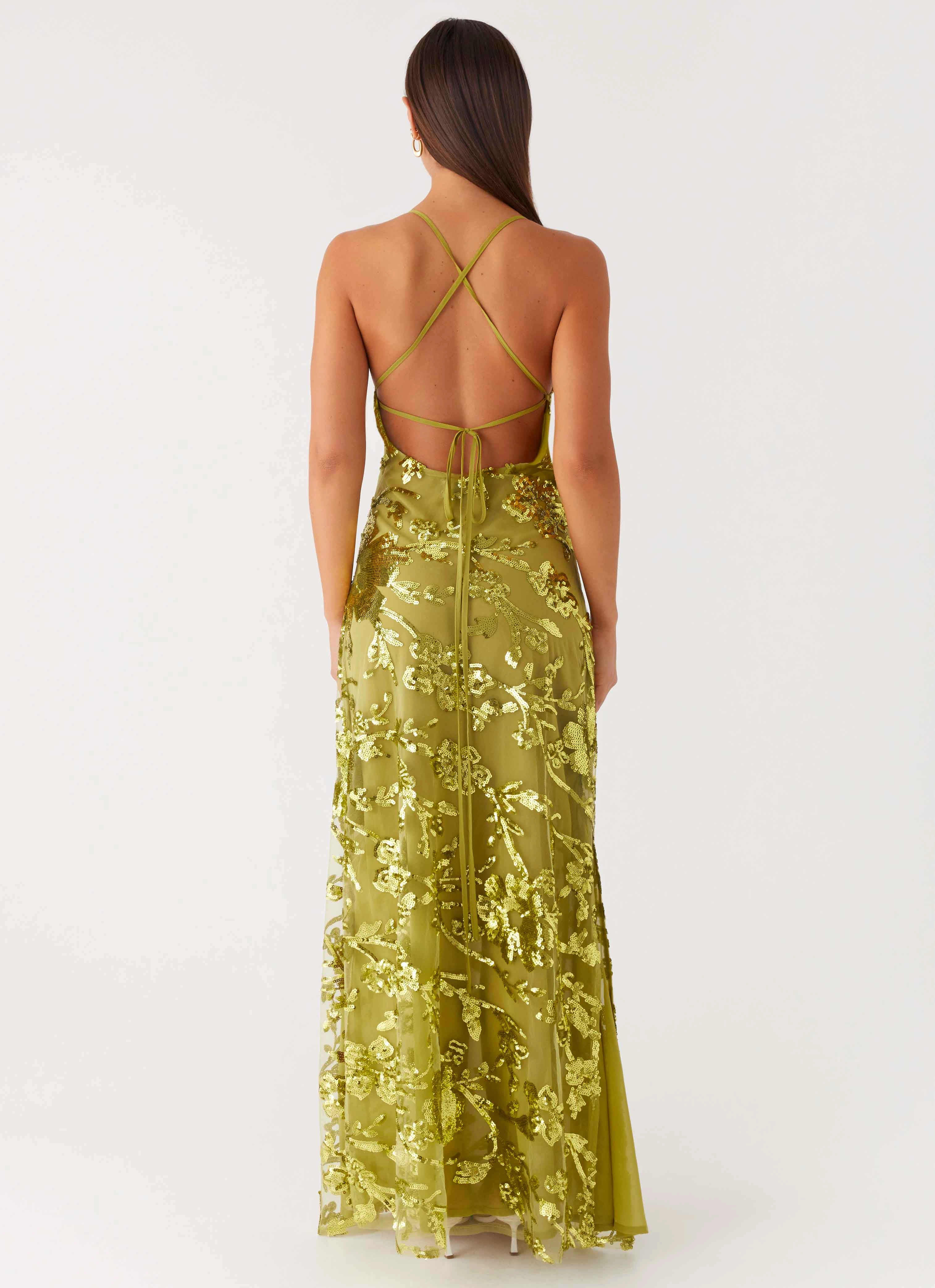 Havana Sequin Maxi Dress - Lime Polished look dress