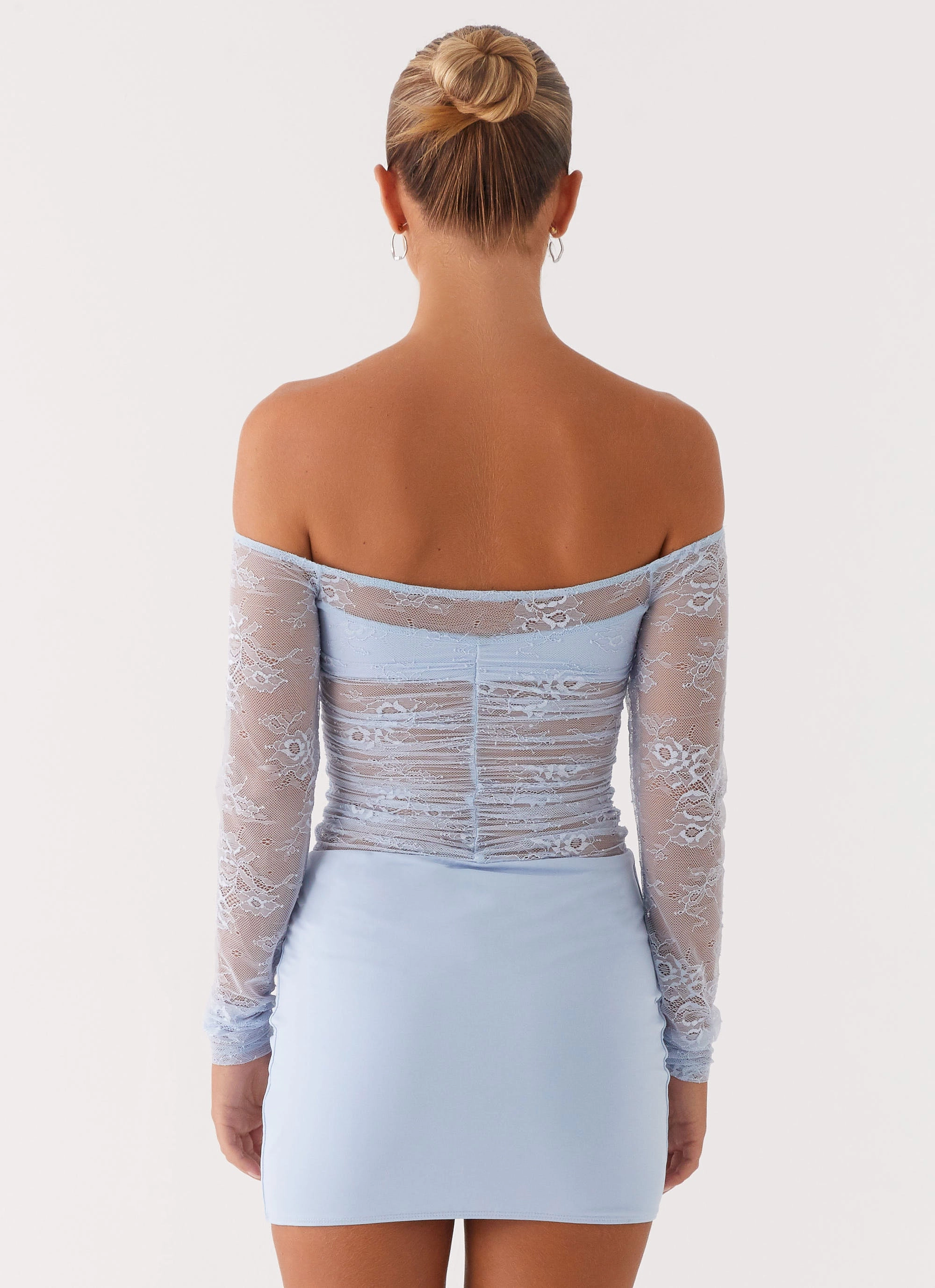 Collide Lace Mini Dress - Blue Flowy Drape
