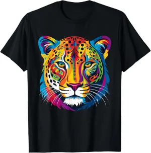 Colorful Cheetah Face Animal Print Big Cat Wildlife Graphic T-Shirt